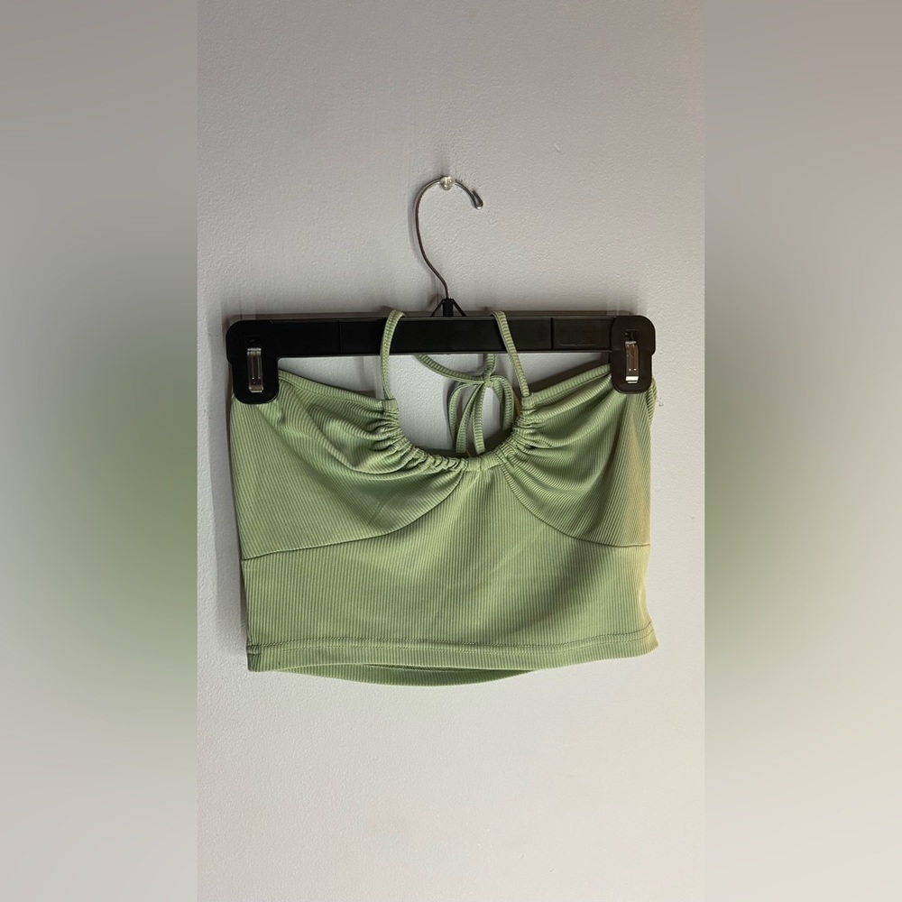 Green crop top with tied strap